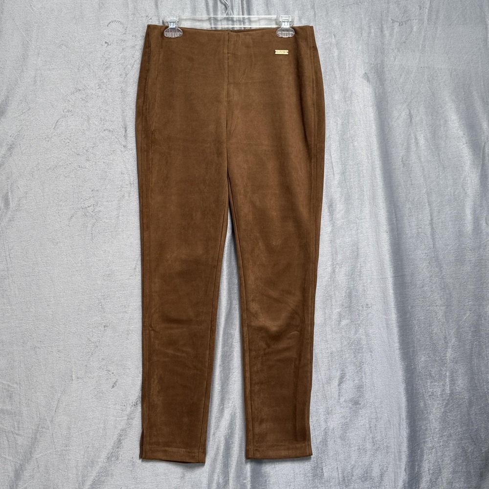 Rafaella Pants Womens 8 Brown Faux Suede Comfort Stretch Pull‎ On Trousers Slit